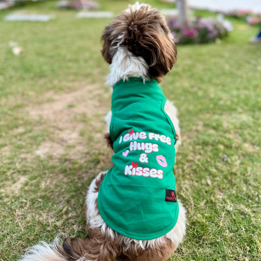 Pawgy Pets T-shirt Green “I give free hugs & kisses” for Dogs & Cats