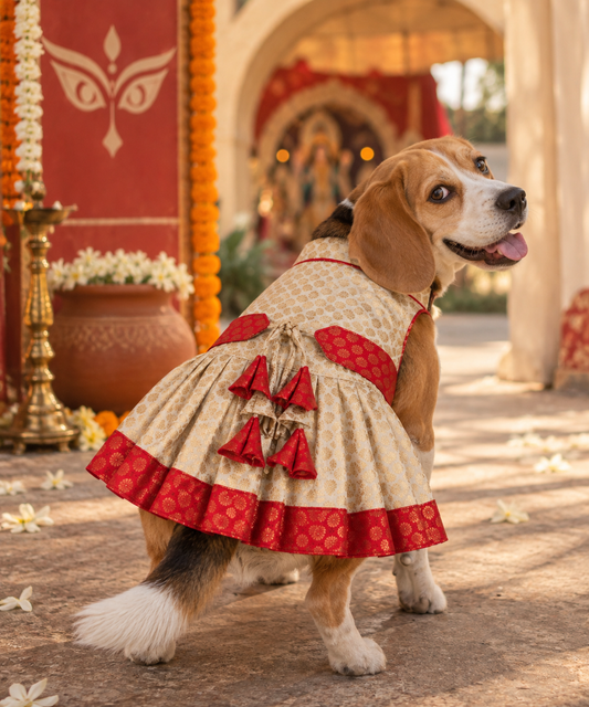Pujo Dress | Red & White | For Dogs | Pawgy Pets