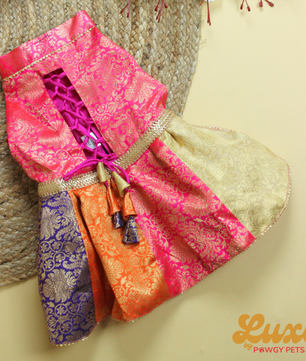 Luxe by Pawgy Pets Brocade Colour block lehenga dress