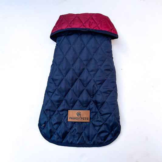 Pawgy Pets Reversible Quilted Jacket (Maroon & Navy Blue) for Dogs & Cats