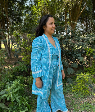 Women Coord Set (Lehriya Blue)