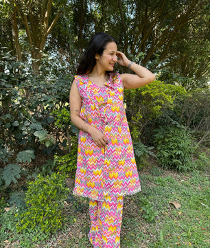 Women Coord Set (Zig-Zag Pink)