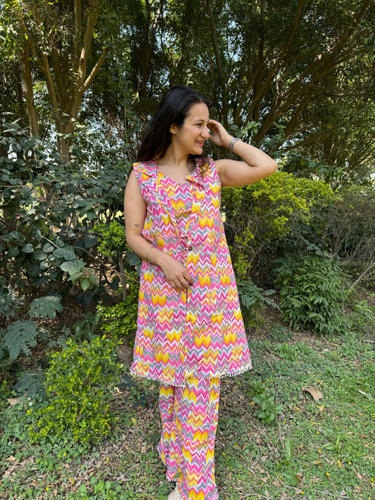 Women Coord Set (Zig-Zag Pink)
