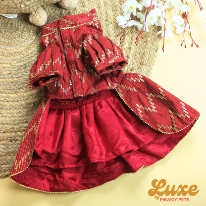 Luxe by Pawgy Pets Bridal Maroon Lehenga Dress