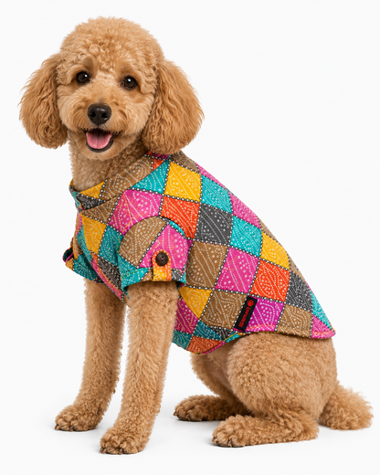 Multi Lehriya & Bandani Kurta Set | Pack of 2 | Pawgy Pets