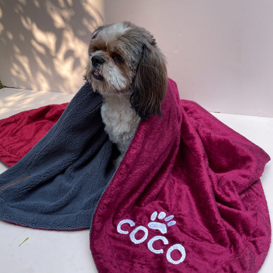 Pawgy Pets Personalised Furry Reversible Blanket For Pets (Customised) for Dogs & Cats