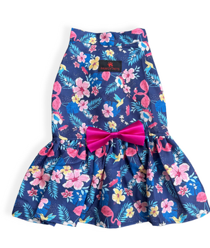 Pawgy Pets Hawaiian Flamingo dress navy blue for Dogs
