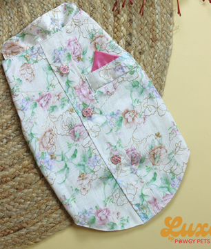 Luxe by Pawgy Pets Floral Sherwani White