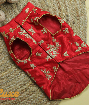 Luxe by Pawgy Pets Hand Embroidered Sherwani Red