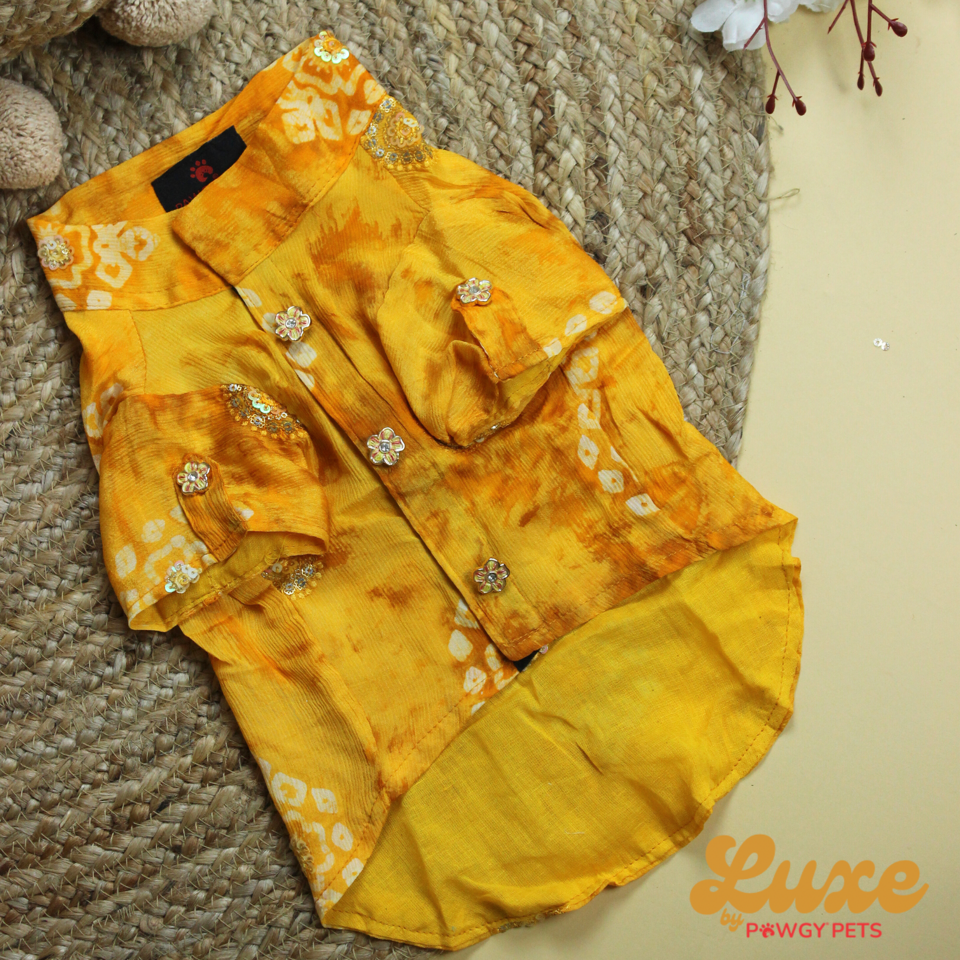 Luxe by Pawgy Pets Bandani kurta Yellow