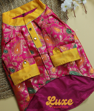 Luxe by Pawgy Pets Pink Brocade Kurta