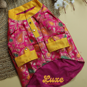 Luxe by Pawgy Pets Pink Brocade Kurta