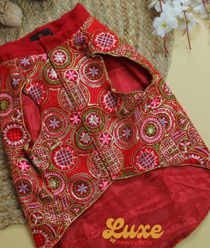 Luxe by Pawgy Pets Embroidered Red Kurta
