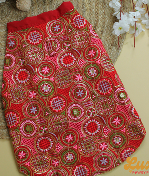 Luxe by Pawgy Pets Embroidered Red Kurta