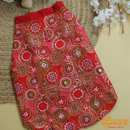 Red Embroidered Kurta | Luxe Collection | Pawgy Pets