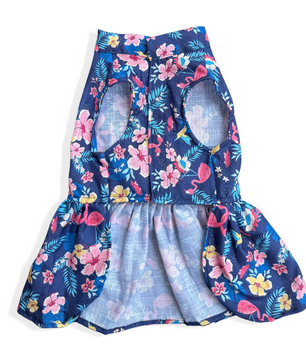 Pawgy Pets Hawaiian Flamingo dress navy blue for Dogs