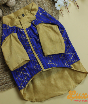 Luxe by Pawgy Pets Hand-embroidered kurta Royal Blue
