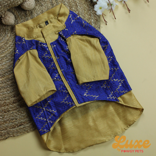 Luxe by Pawgy Pets Hand-embroidered kurta Royal Blue