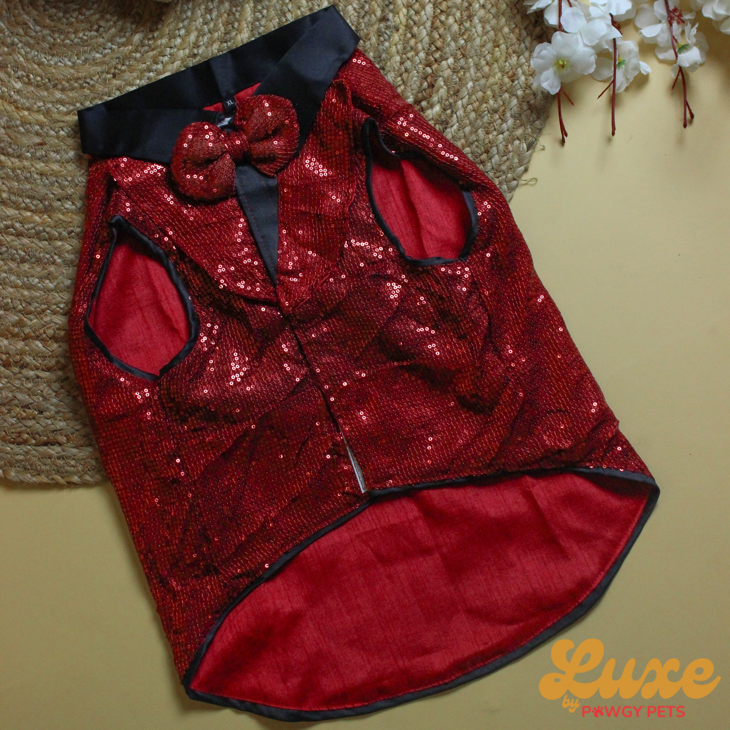 Luxe by Pawgy Pets Maroon Sequence Tuxedo for Cats