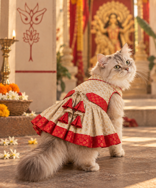 Pujo Dress | Red & White | For Cats | Pawgy Pets
