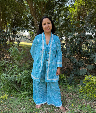 Women Coord Set (Lehriya Blue)