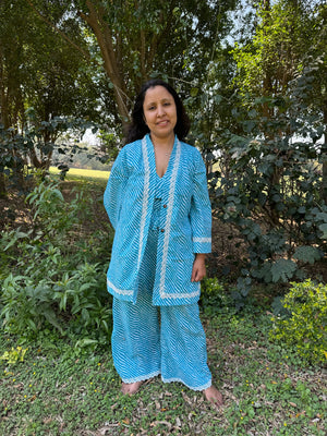 Women Coord Set (Lehriya Blue)