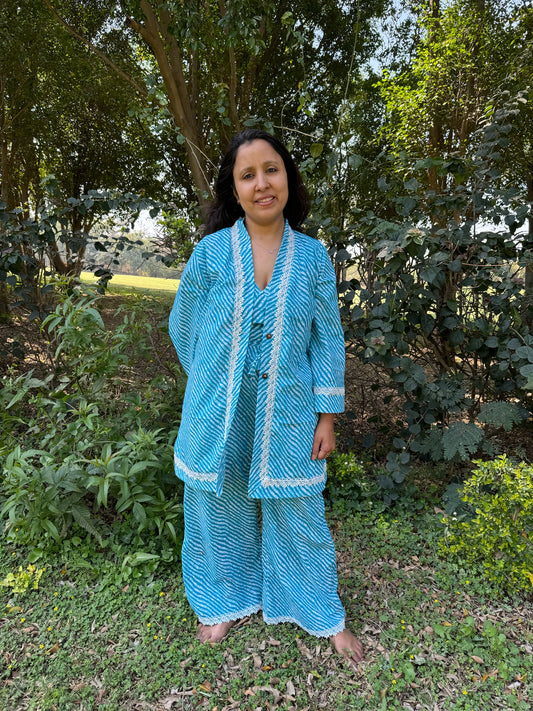 Women Coord Set (Lehriya Blue)
