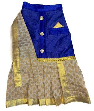 South Indian Traditional Kasavu Kurta-Mundu with dupatta Royal Blue for Dogs