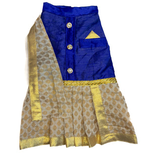 South Indian Traditional Kasavu Kurta-Mundu with dupatta Royal Blue for Dogs