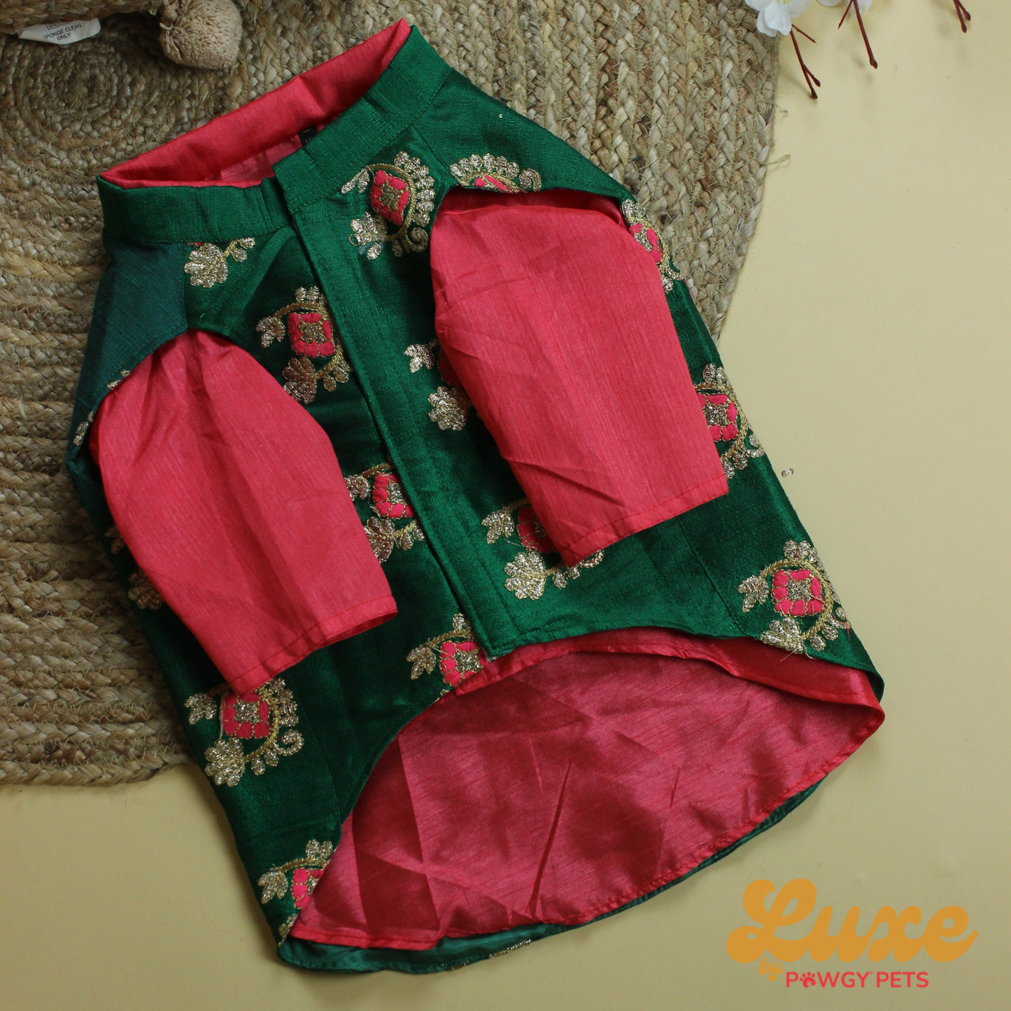 Bottle Green Kurta & Hand-Embroidered Nehru Jacket | Luxe Collection | Pawgy Pets