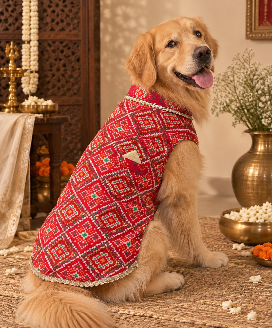 Red Patola Kurta | Luxe Collection | Pawgy Pets