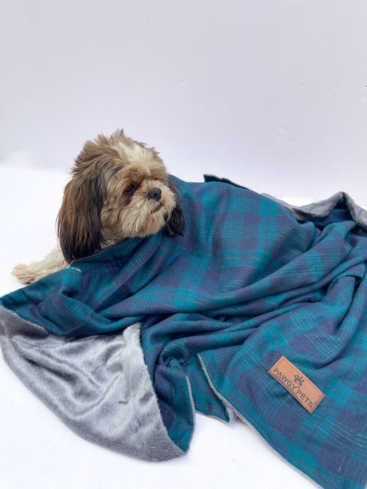 Pawgy Pets Furry Reversible Blanket For Pets -  Plaid & Grey for Dogs & Cats