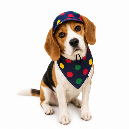 Denim Multi Polka Cap and Bandana Set | For Dogs | Pawgy Pets