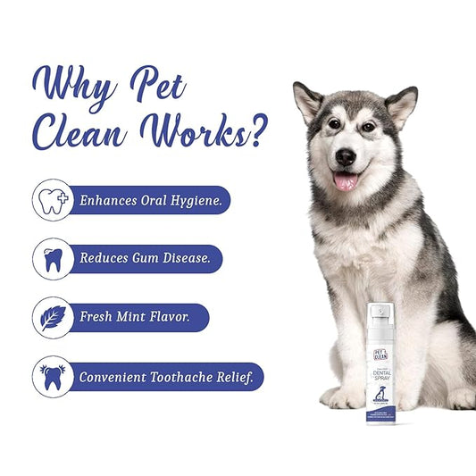 Pet Clean Dental Dog Spray, Dog Mouth Freshener Spray for Fresh Breath & Plaque Free Gums, Suitable for Cats and Other Pets (100 ml, Fresh Mint)