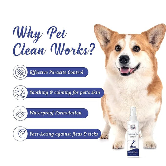 Pet Clean Anti Tick Dog Spray for All Dogs, Puppies and Cats That Soothes Itches and Redness (250 ml, Aloe Vera and Neem)