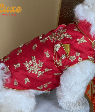 Luxe by Pawgy Pets Hand Embroidered Sherwani Red