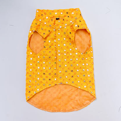 Pawgy Pets Festive Shirt Yellow Mirror Work for Dogs