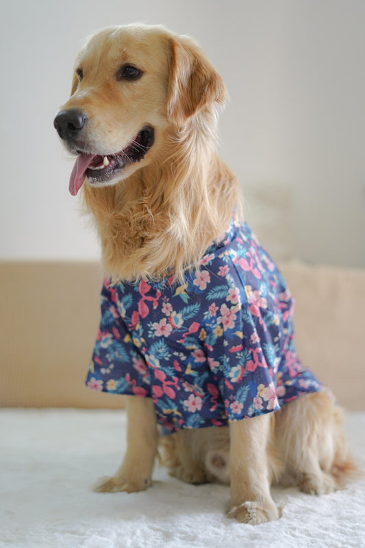 Pawgy Pets Hawaiian Flamingo shirt navy blue for Dogs
