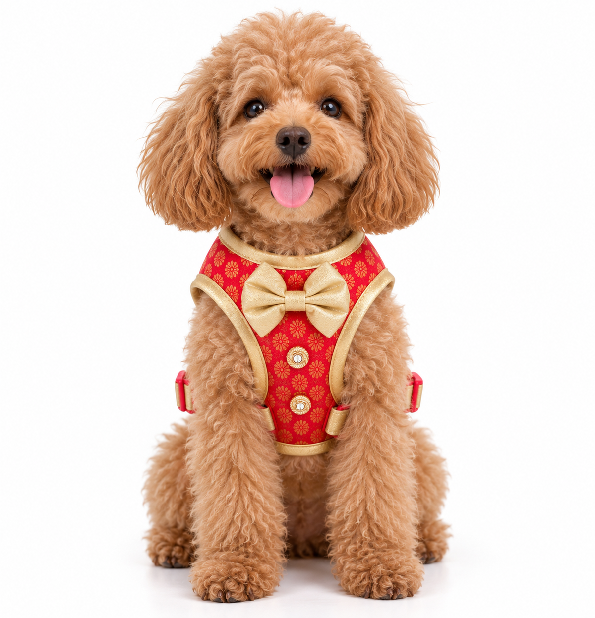 Pawgy Pets Celebration Harness & Leash for Dogs - Red and Gold