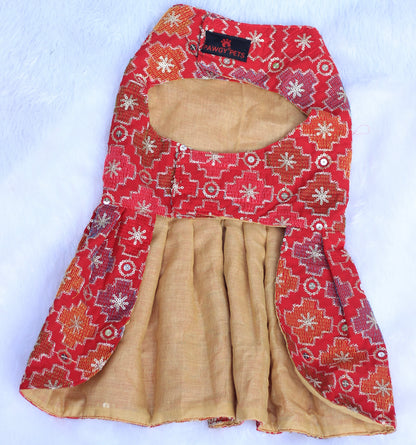 Red Patola Festive Dress | For Dogs | Pawgy Pets
