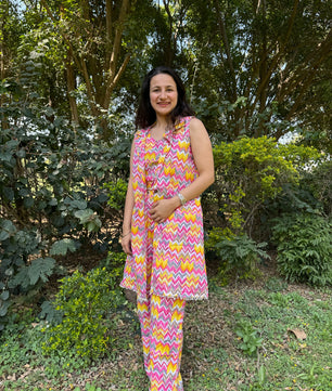Women Coord Set (Zig-Zag Pink)