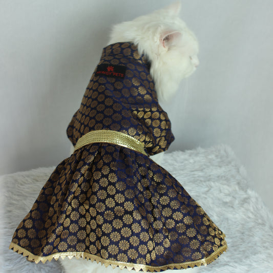 Pawgy Pets Occasion wear Dress Navy Blue: Cat