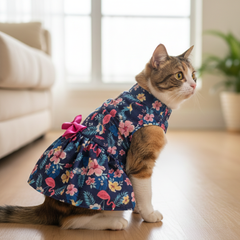 Pawgy Pets Flamingo Navy Dress (Cat)