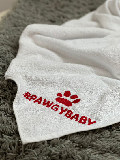 Pawgy Pets Personalised Pet Towel: White for Dogs & Cats