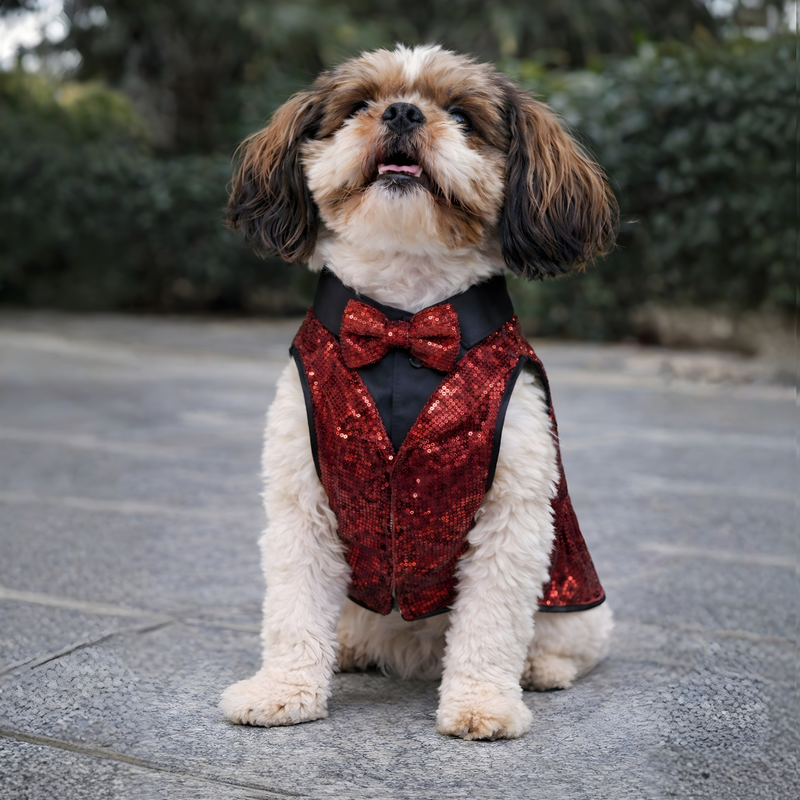 Maroon Sequin Tuxedo | Luxe Collection | Pawgy Pets