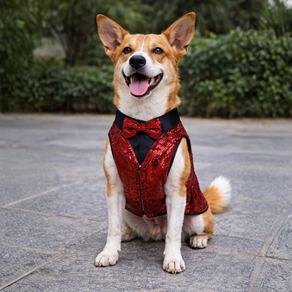Maroon Sequin Tuxedo | Luxe Collection | Pawgy Pets