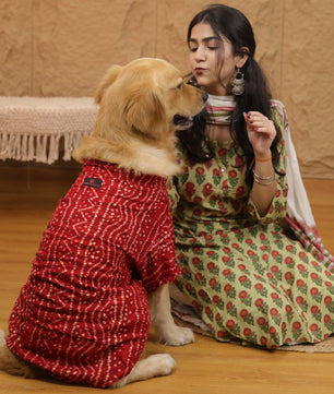 Pawgy Pets Red Bandani kurta for Dogs
