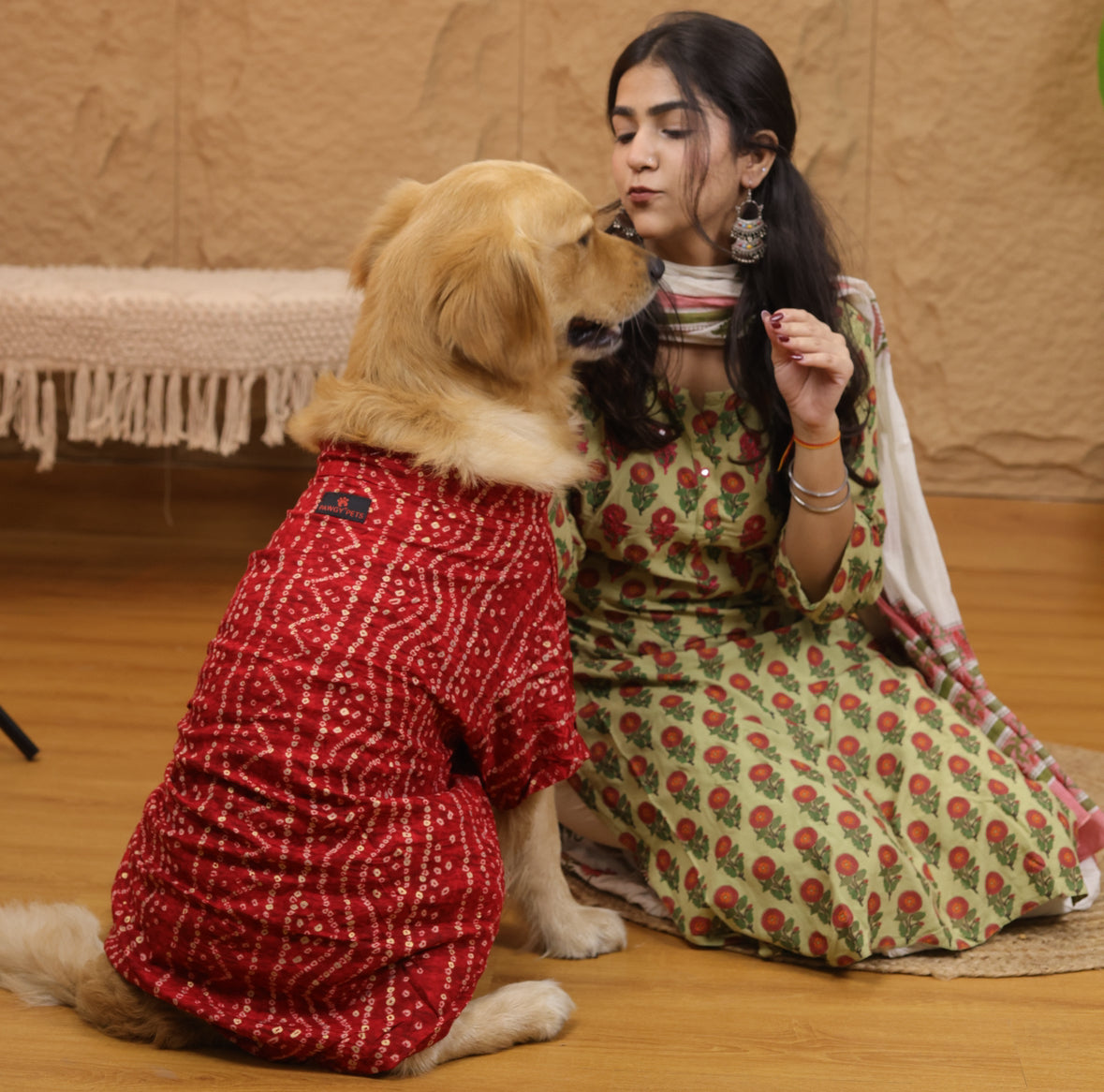 Pawgy Pets Red Bandani kurta for Dogs