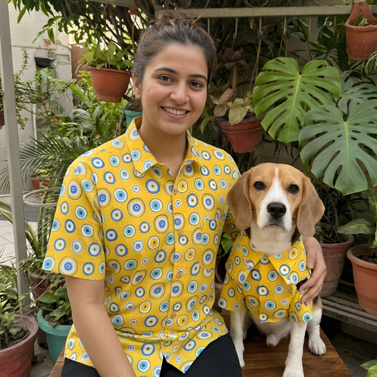 Unisex Quirky Shirt for Human + Dog Shirt Twinning set (Yellow Evil Eye)