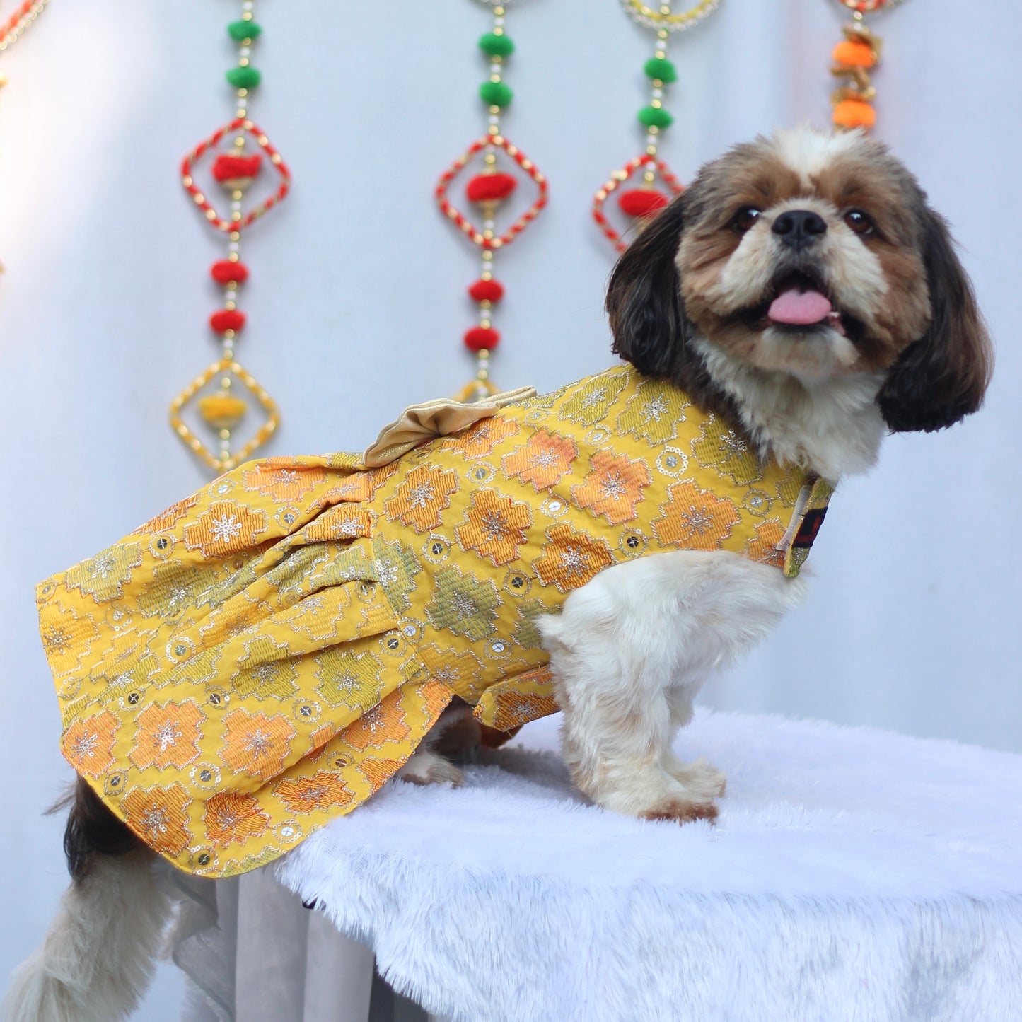 Yellow Patola Festive Dress | For Dogs | Pawgy Pets